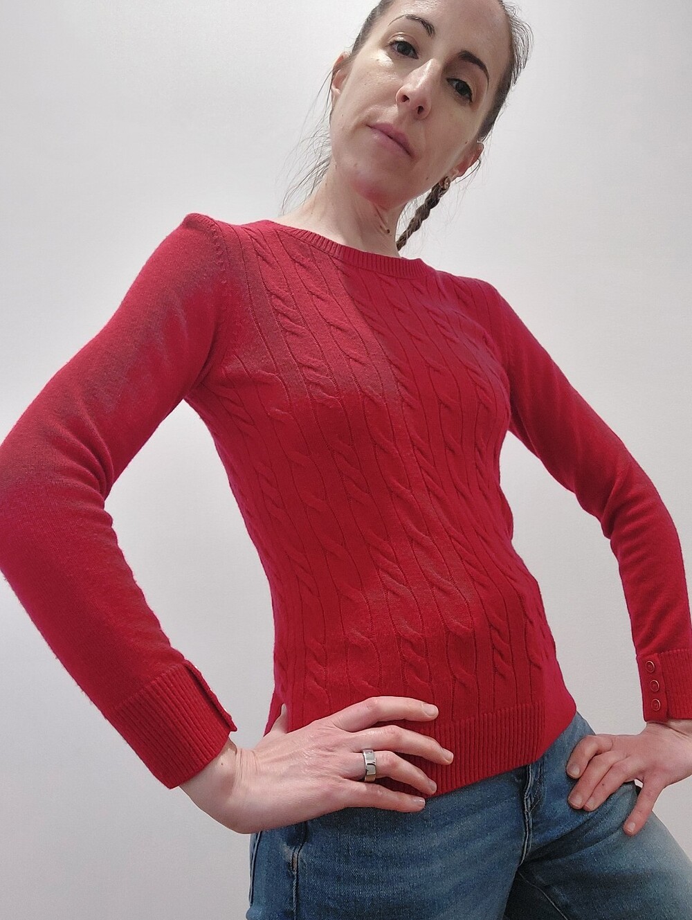Talbots Small Supersoft Cable Knit Red Crewneck Sweater